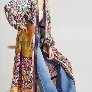 Anthropologie Colorful Floral Patchwork Tiered Kimono